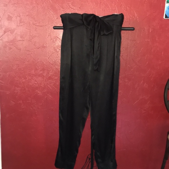 Anthropologie Ettitwa Black Satin High Waist Pants - Picture 6 of 7